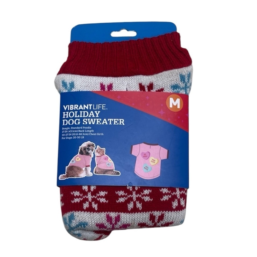 ❤️ 🆕 VIBRANT LIFE Red Holiday Dog Sweater Size M